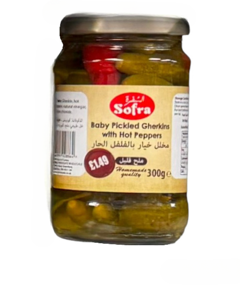 Sofra Baby Pickled Gherkins With Hot Peppers 300g
