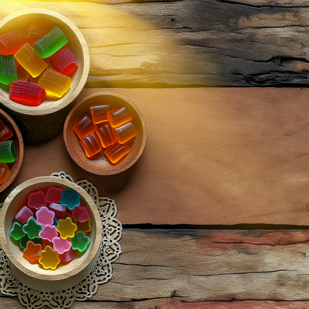 Assorted halal gummy sweets and colourful jelly candies arranged in bowls, with vibrant colours and glossy textures