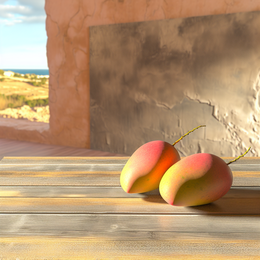 Ripe Egyptian mangoes on a wooden surface with vibrant yellow-orange flesh and natural sunlight highlighting their rich colour and texture