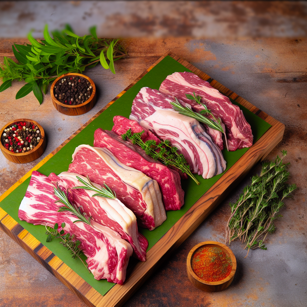 Halal fine meat cuts on a wooden board