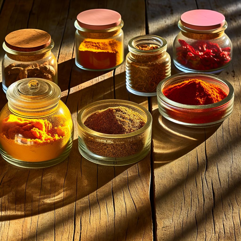 Jars of different kinds of spices
