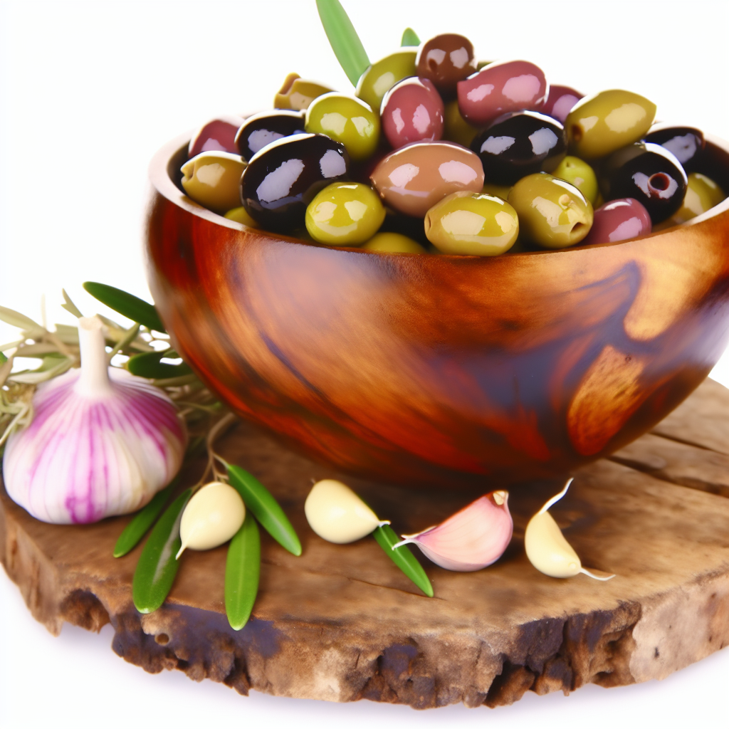 A bowl of different kinds of olives including black olives, green olives, kalamata and more