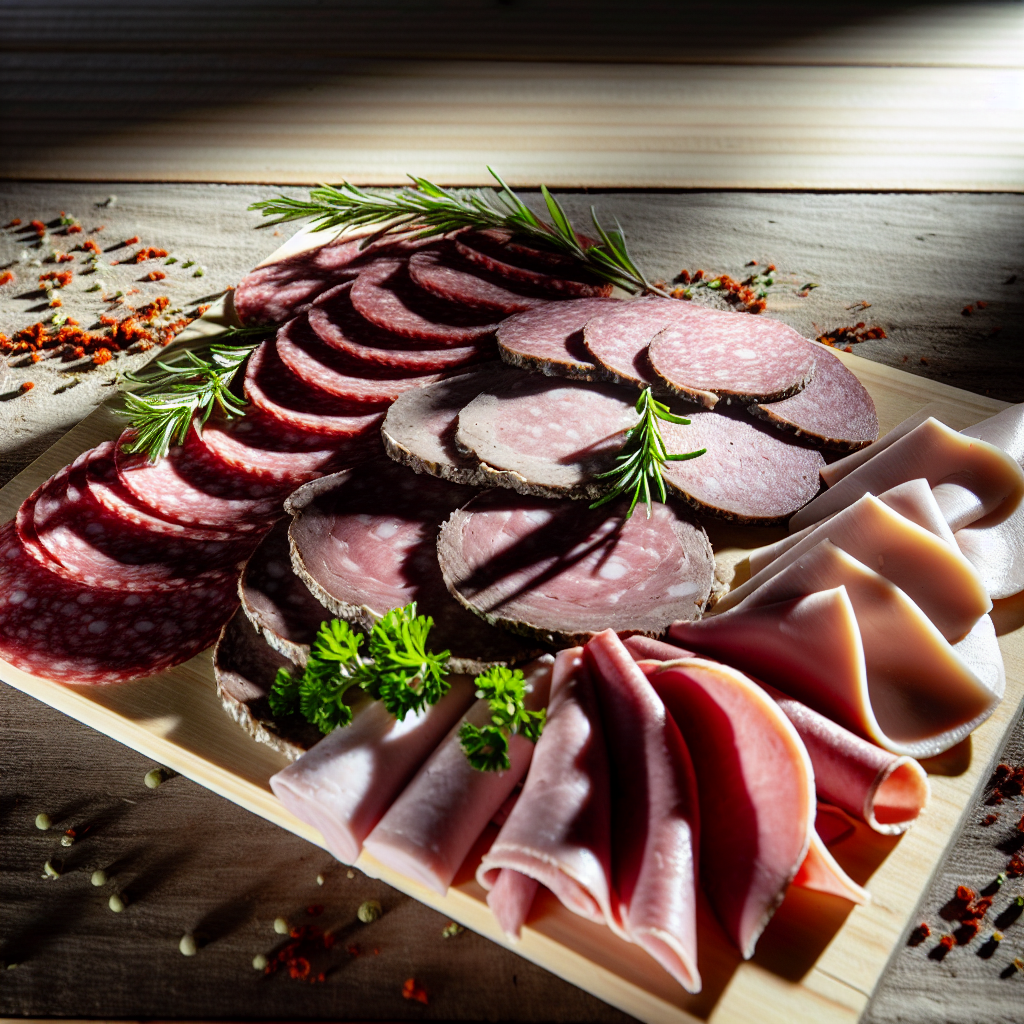 A board of a range of halal cold cuts from salami, turkey and more