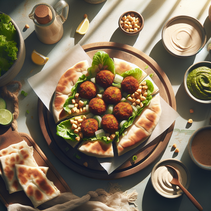 Kaak bread sandwich filled with falafel, lettuce, and drizzled tahini