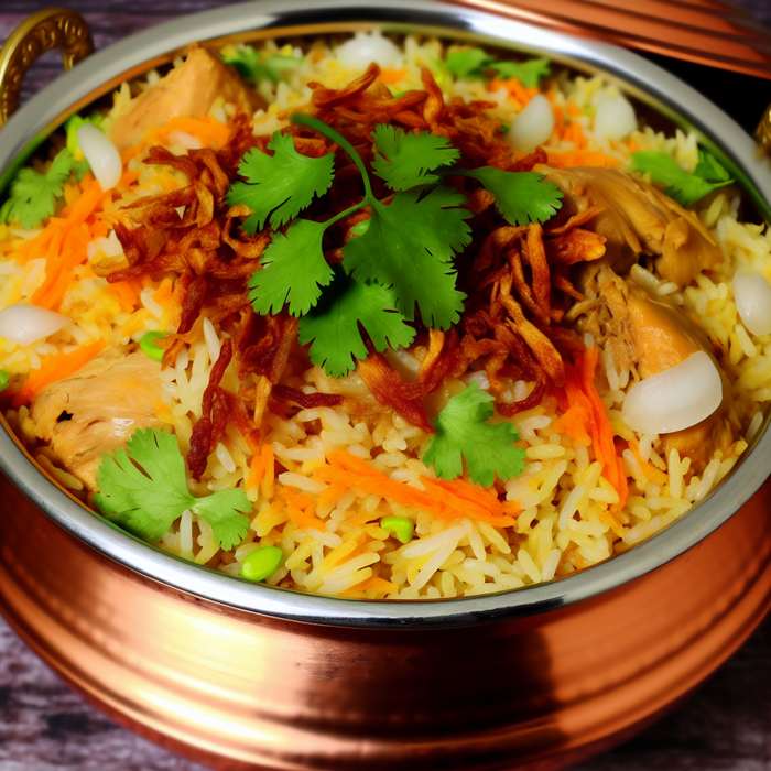 A dish of Halal Chicken Biryani