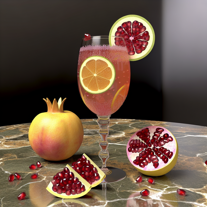 Pomegranate citrus spritzer with fresh fruit and bubbles