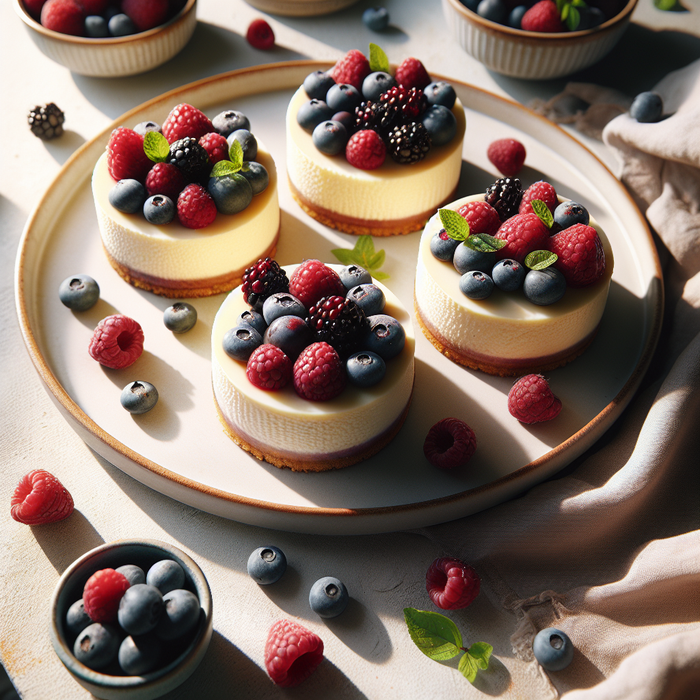 Mini cheesecakes made with Kiri cheese and topped with fresh berries