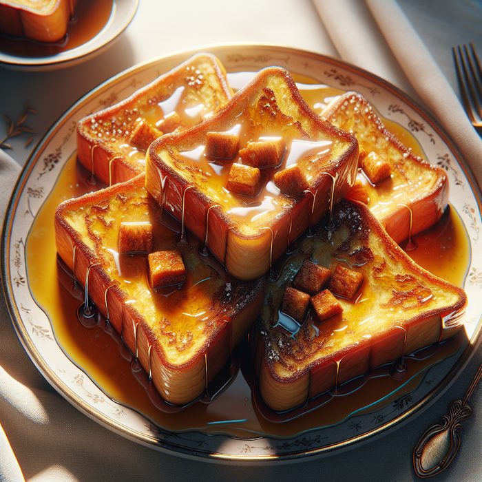 Golden French toast slices stuffed with baklawa filling and drizzled with syrup