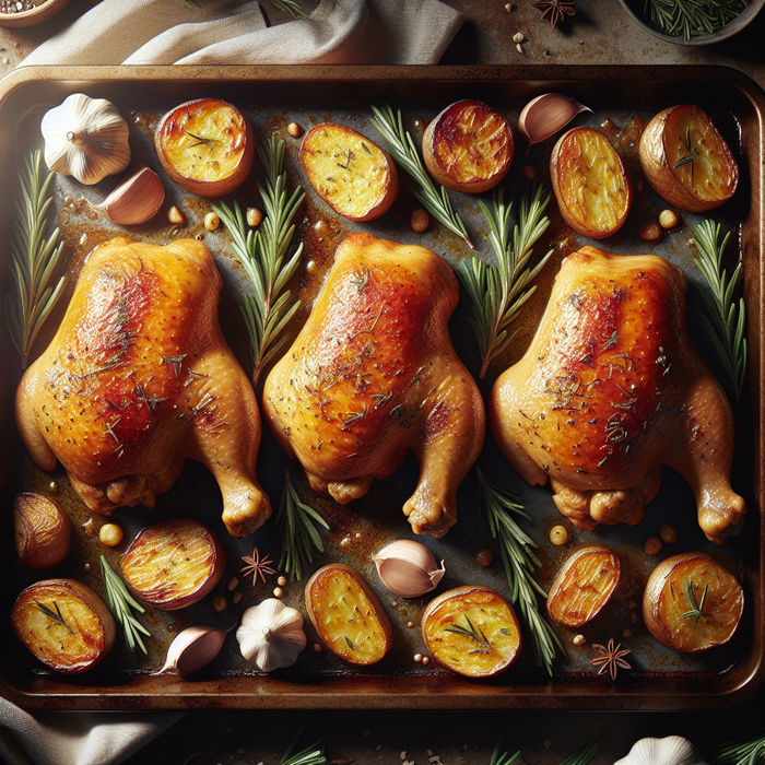 Oven-baked halal chicken thighs with rosemary and potatoes