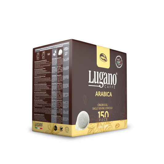 Lugano ESE Espresso Pods - 100% Arabica Blend, 150 Count - Premium Italian Medium Roast Coffee, Biodegradable & Compostable Pods, Eco-Friendly Packaging