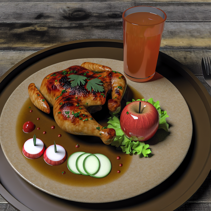 Grilled chicken with Barbican apple glaze served with herbs and vegetables