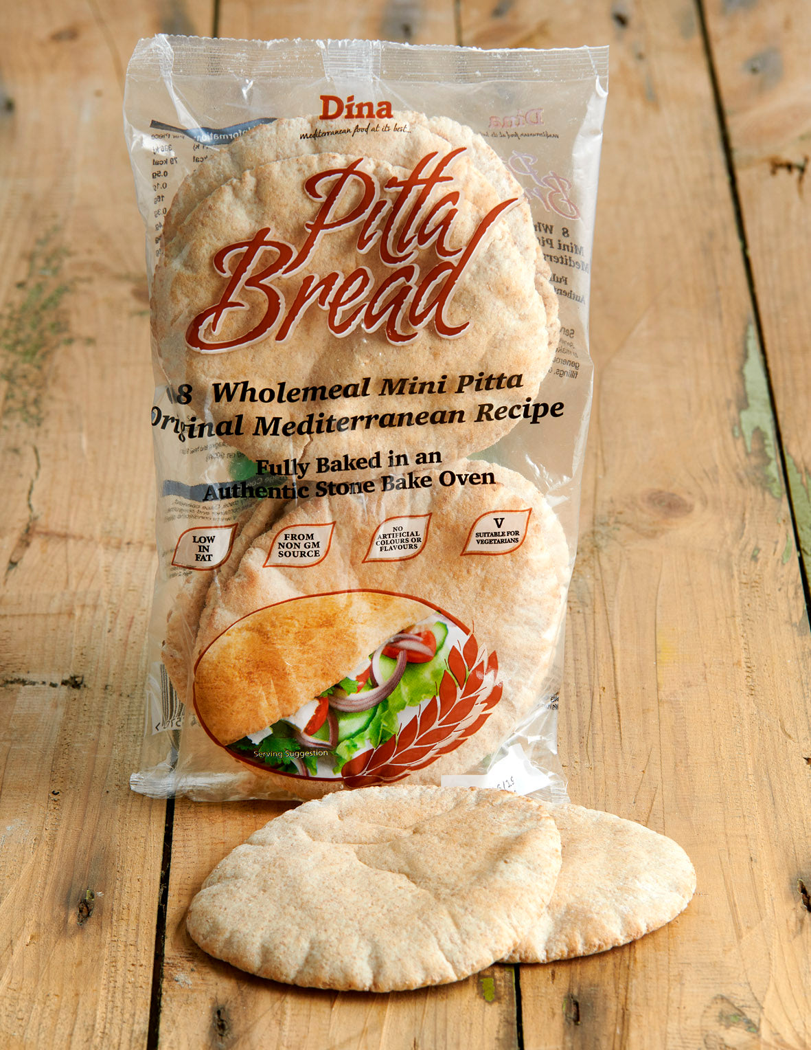 Bread:Dina Wholemeal Mini Pitta bread - Flatbread 8pcs