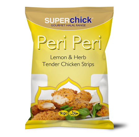 Super Chick peri peri lemon and herb tender chicken strips 1kg