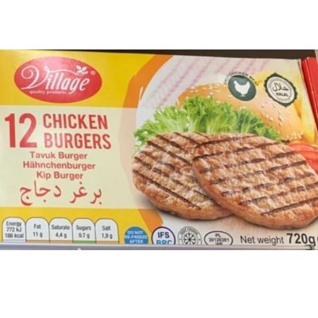 Village chicken burgers 12pc