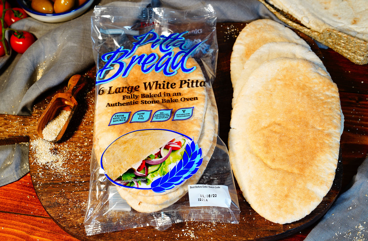 Bread: Dina Large White Pitta 6pcs