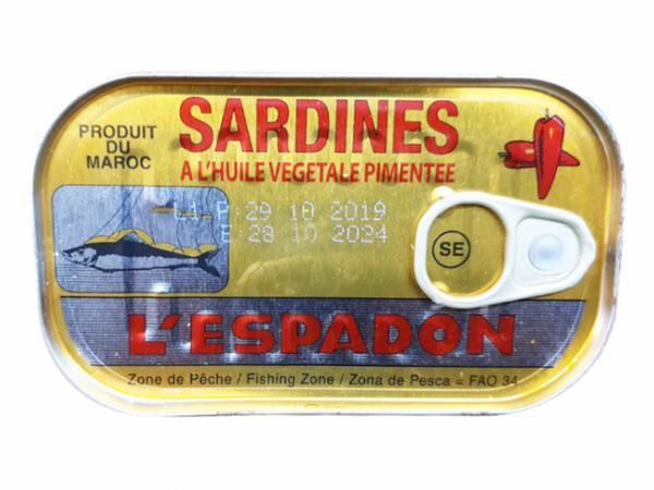 L'espadon Sardines Hot Veg Oil 125g